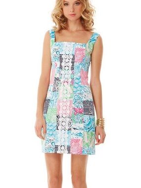 Lilly Pulitzer Sleeveless Patchwork Mini Dress in Blue, Pink & Green